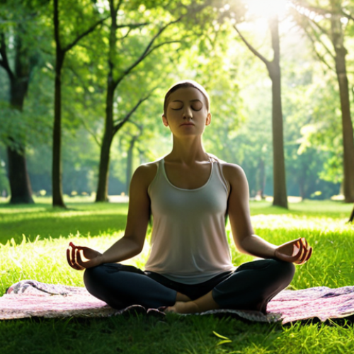 Home 19 A person calmly meditating in a lush green park, completely detached from any visible technology. Sunlight filters through the trees, creating a serene and peaceful atmosphere. The individual's face reflects tranquility, emphasizing the benefits of digital detox and reconnection with nature. Focus on natural colors and soft lighting to evoke a sense of calm.